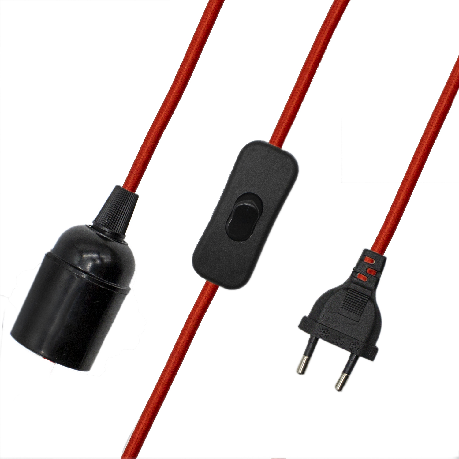 Cable alimentacion trenzado portalampara E27 interruptor 1.5 M Rojo