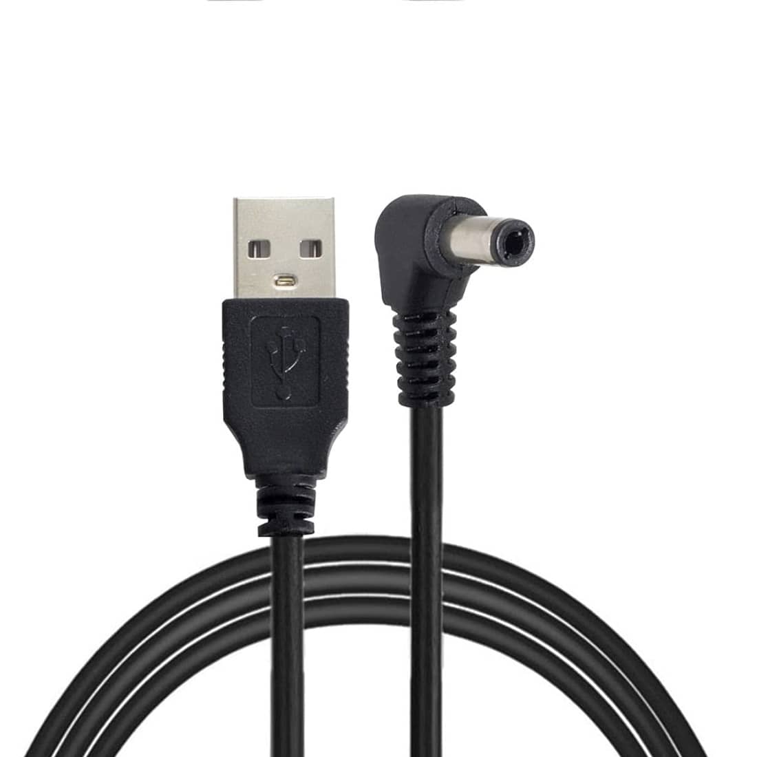 Cable alimentacion USB a DC 2.5 x 5.5 mm acodado 1 M Negro