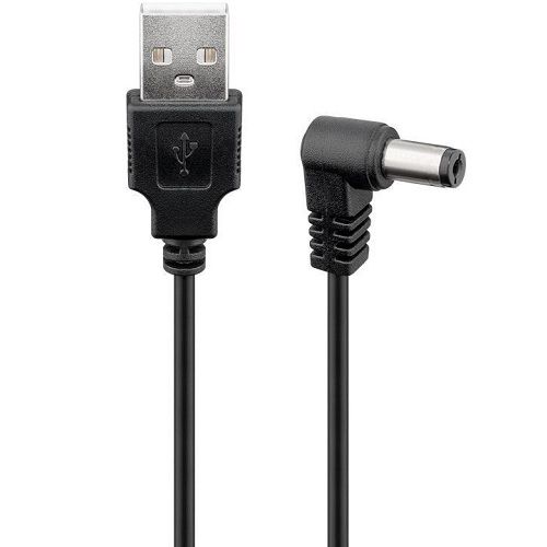 Cable alimentacion USB a DC 2.5 x 5.5 mm acodado 1 M Negro