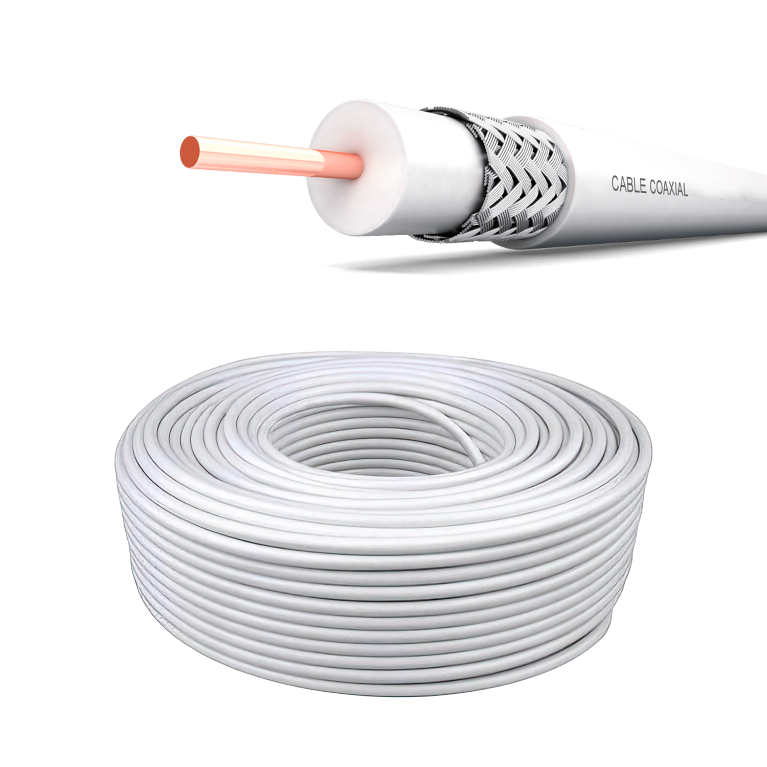 Cable Antena Coaxial Doble Blindaje 5 mm 50 M Blanco