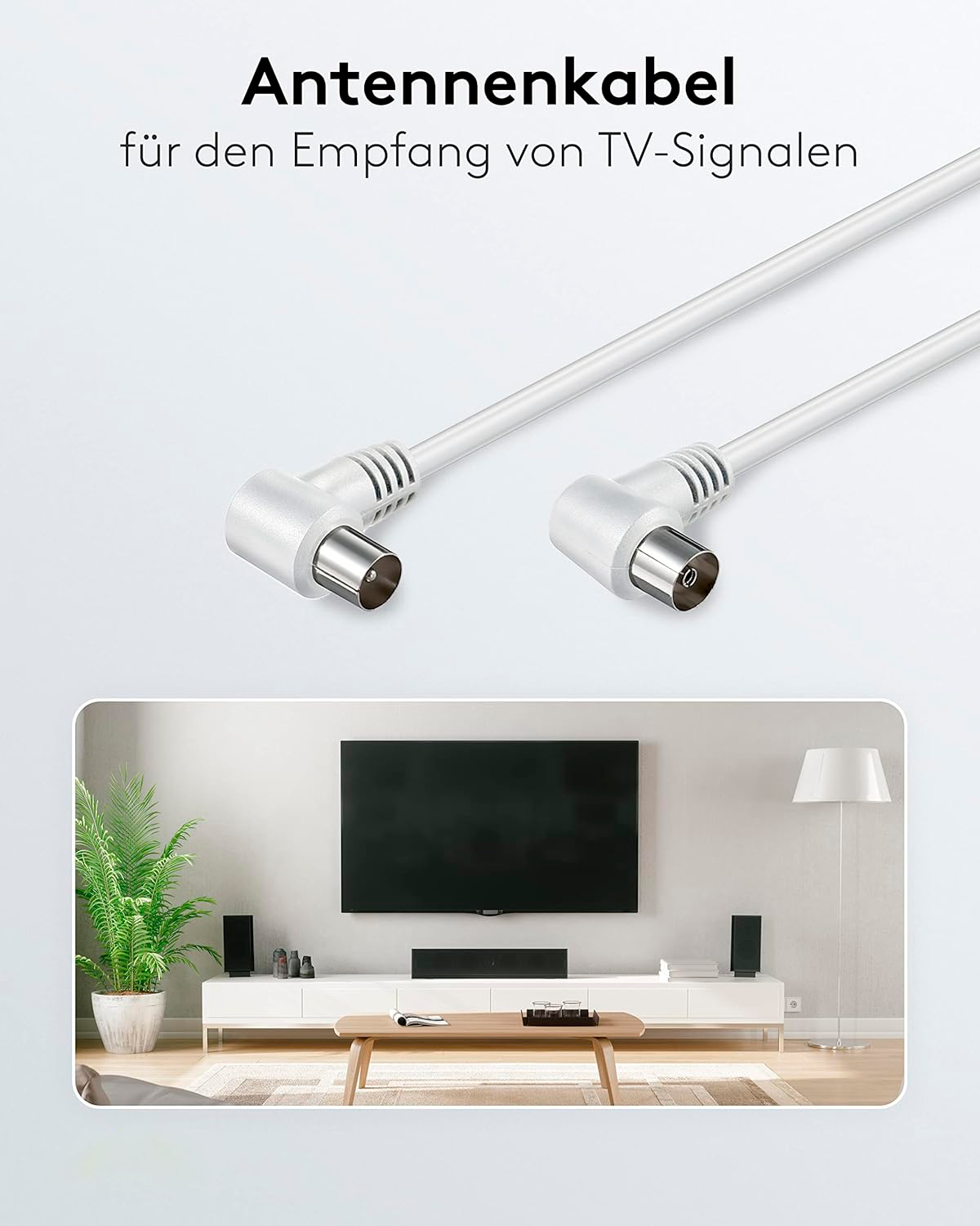 Cable antena de TV de 75 Ohm Acodado 10 M Blanco