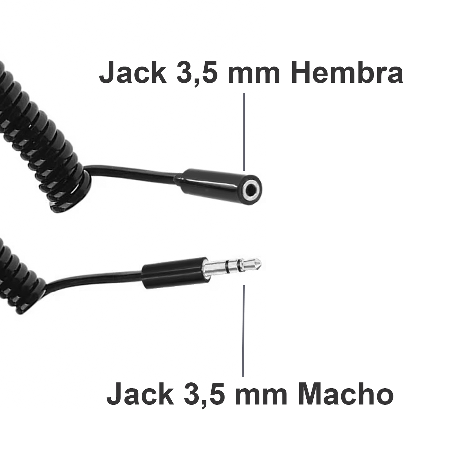 Cable audio estereo jack 3.5 macho a jack 3.5 hembra espiral 3 M Negro