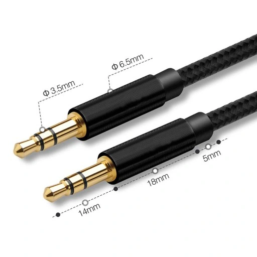 Cable audio textil estereo jack 3.5 macho 3 pin 3 M Negro