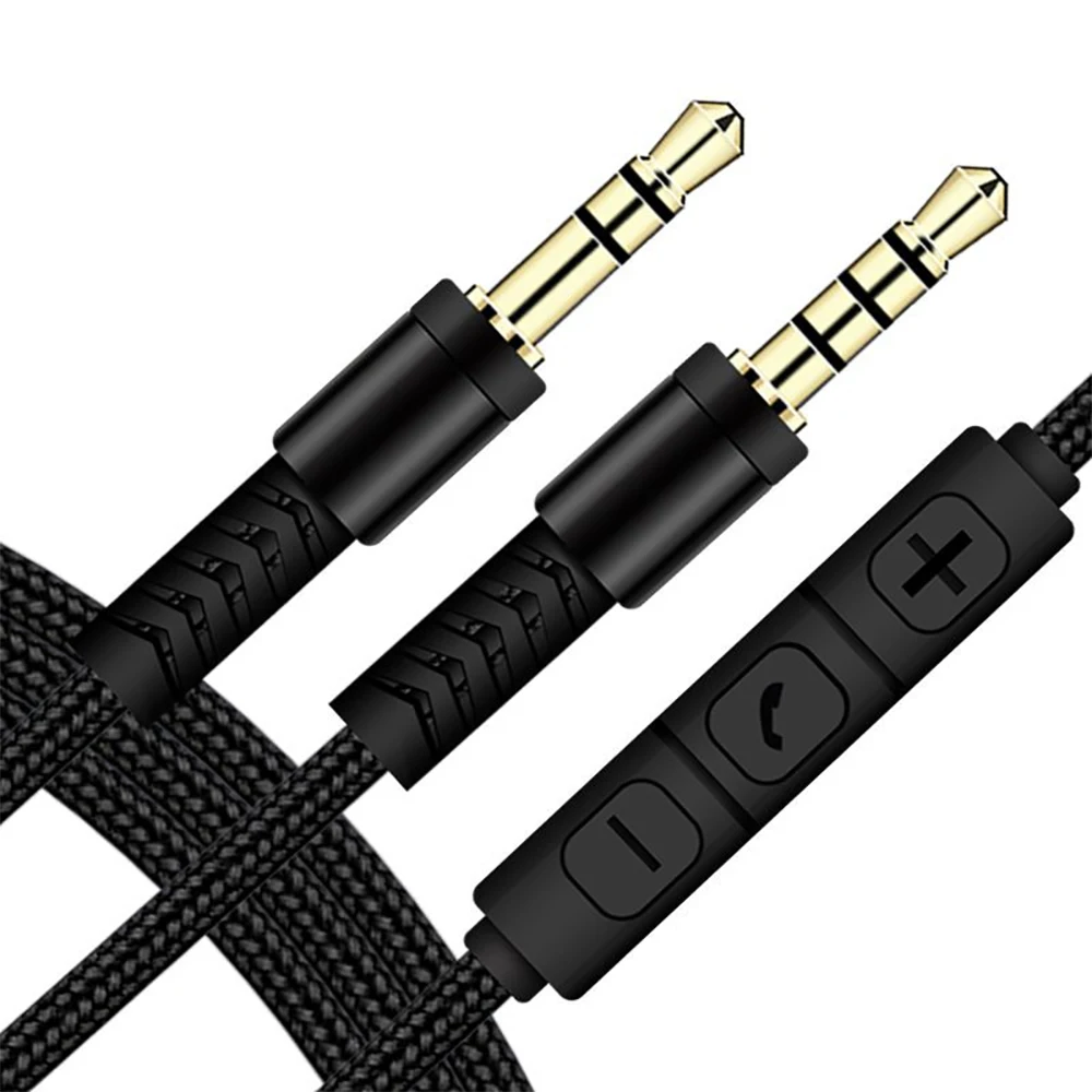 Cable auxiliar micrófono Jack control volumen 1.2 Metros Negro