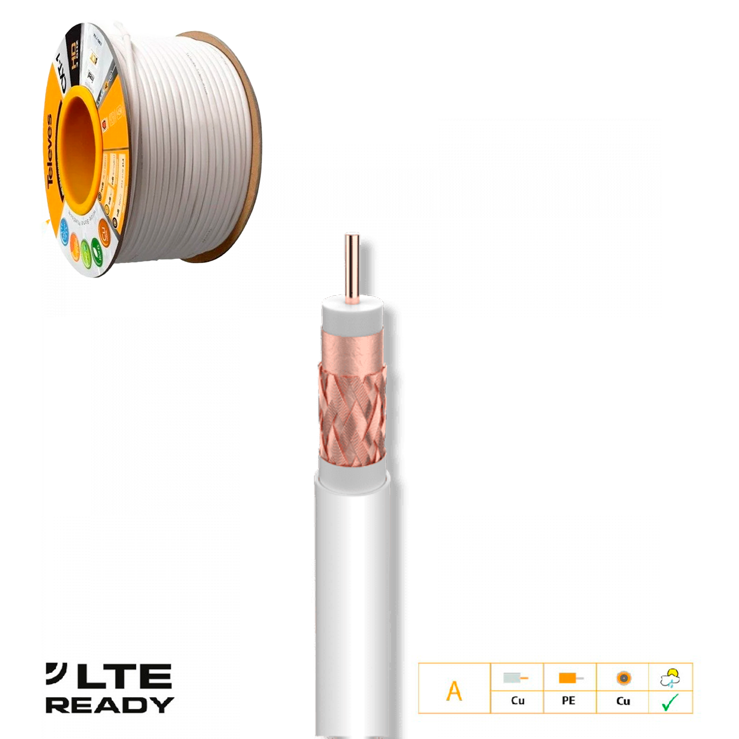 Cable Coaxial CU+AC/AL 100 M Blanco