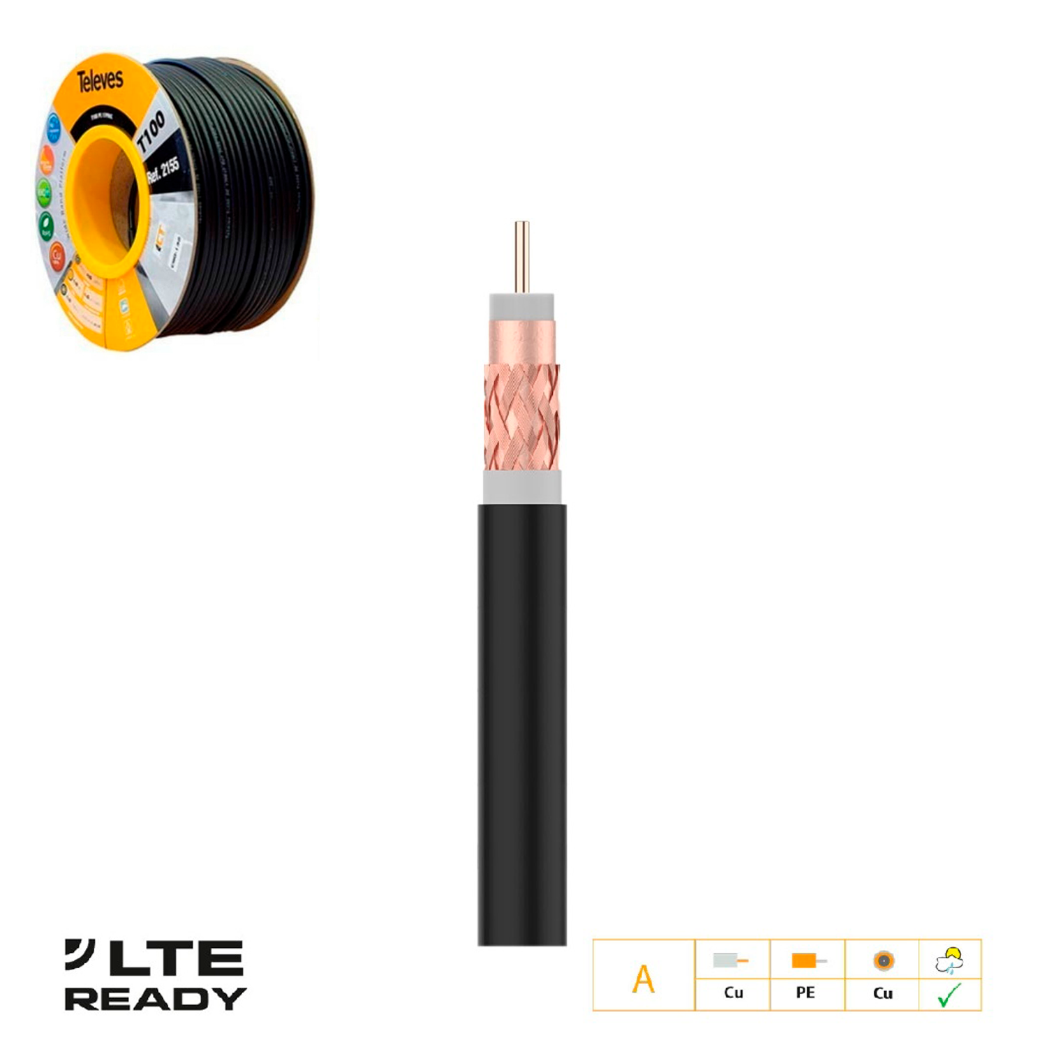 Cable Coaxial CU/CU PE 100 M Negro