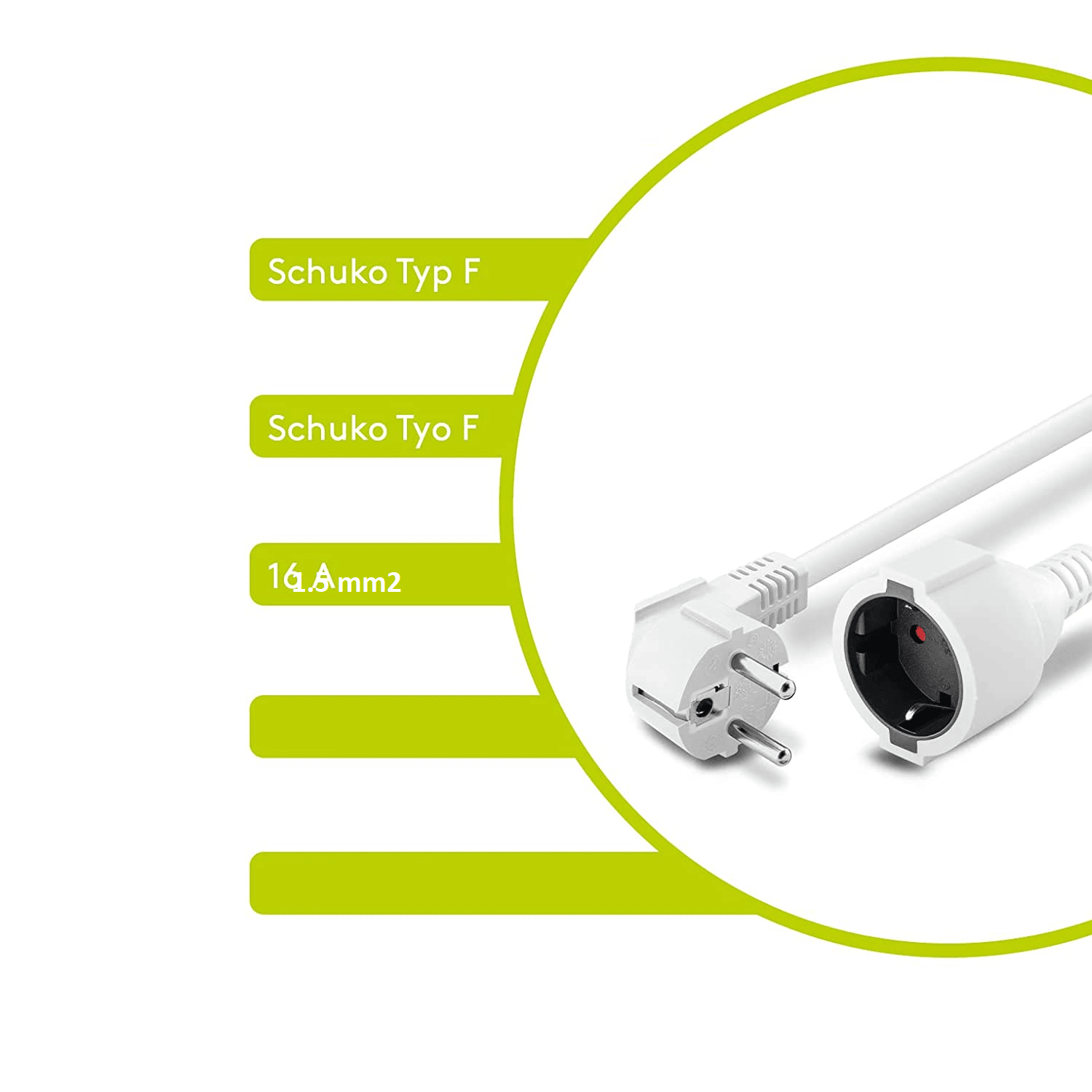 Cable de alimentacion alargador Schuko macho a hembra 10 M Blanco