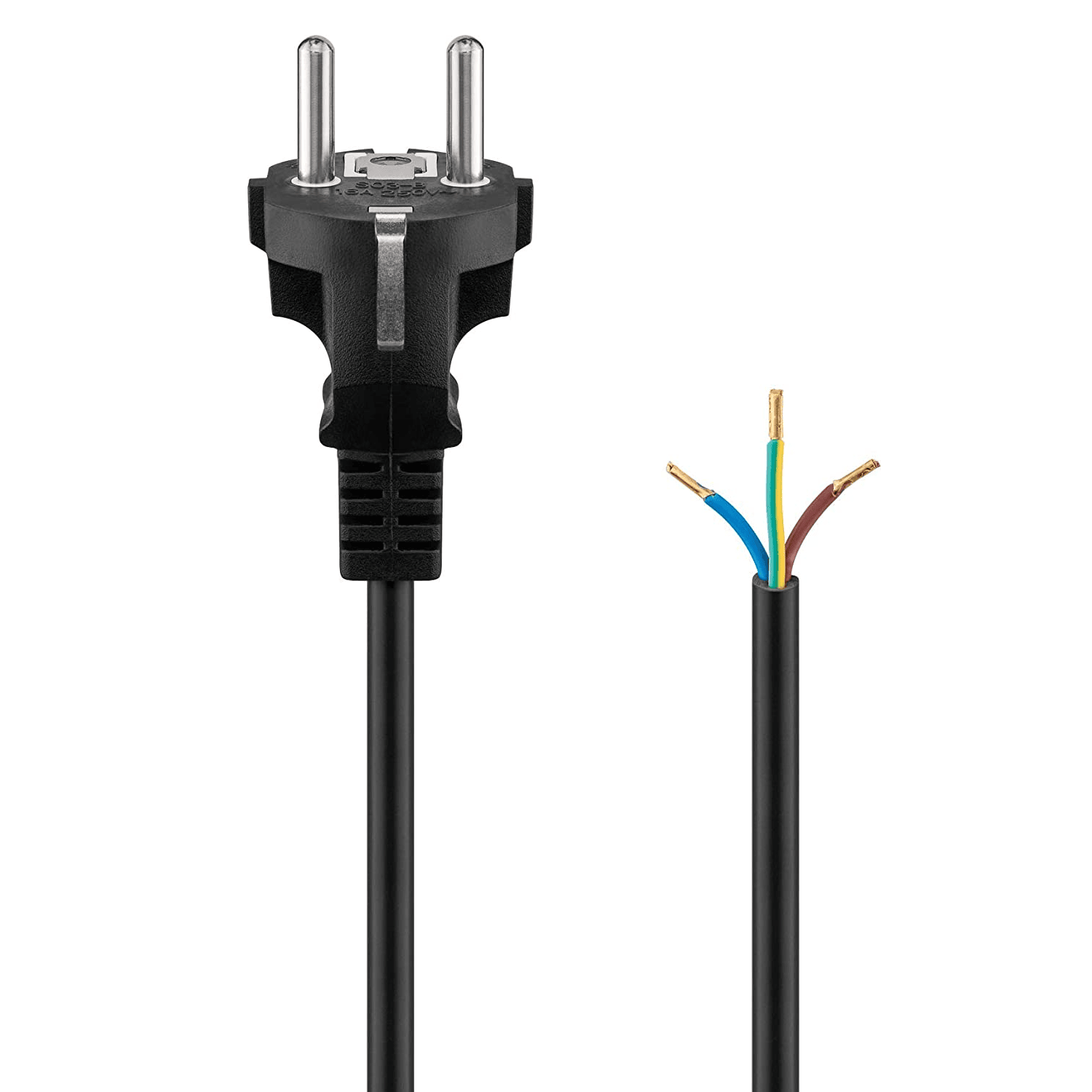 Cable de alimentacion CEE7 recto macho a bornes 3x0.75mm 1.5 M Negro