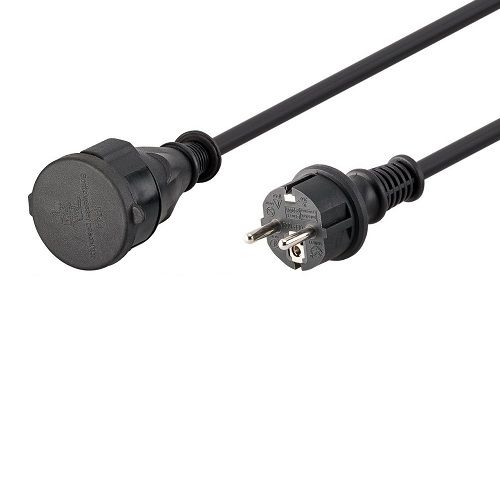Cable de alimentacion recto CEE7 con tapon seguridad 5 M Negro