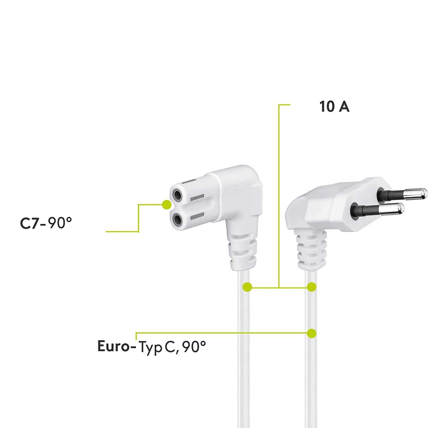 Cable de alimentacion IEC-320 acodado -C7 acodado 2 M Blanco