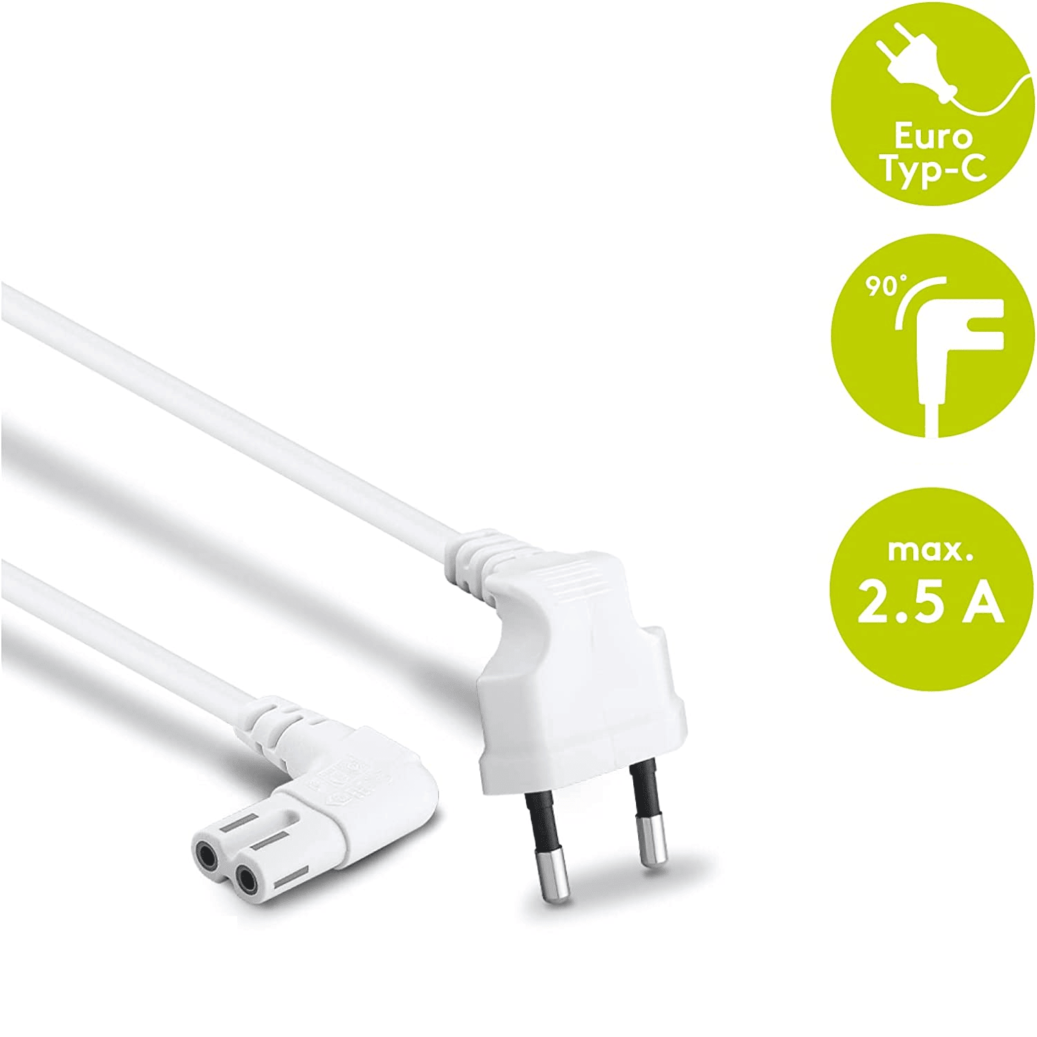 Cable de alimentacion IEC-320 acodado - C7 acodado 3 M Blanco