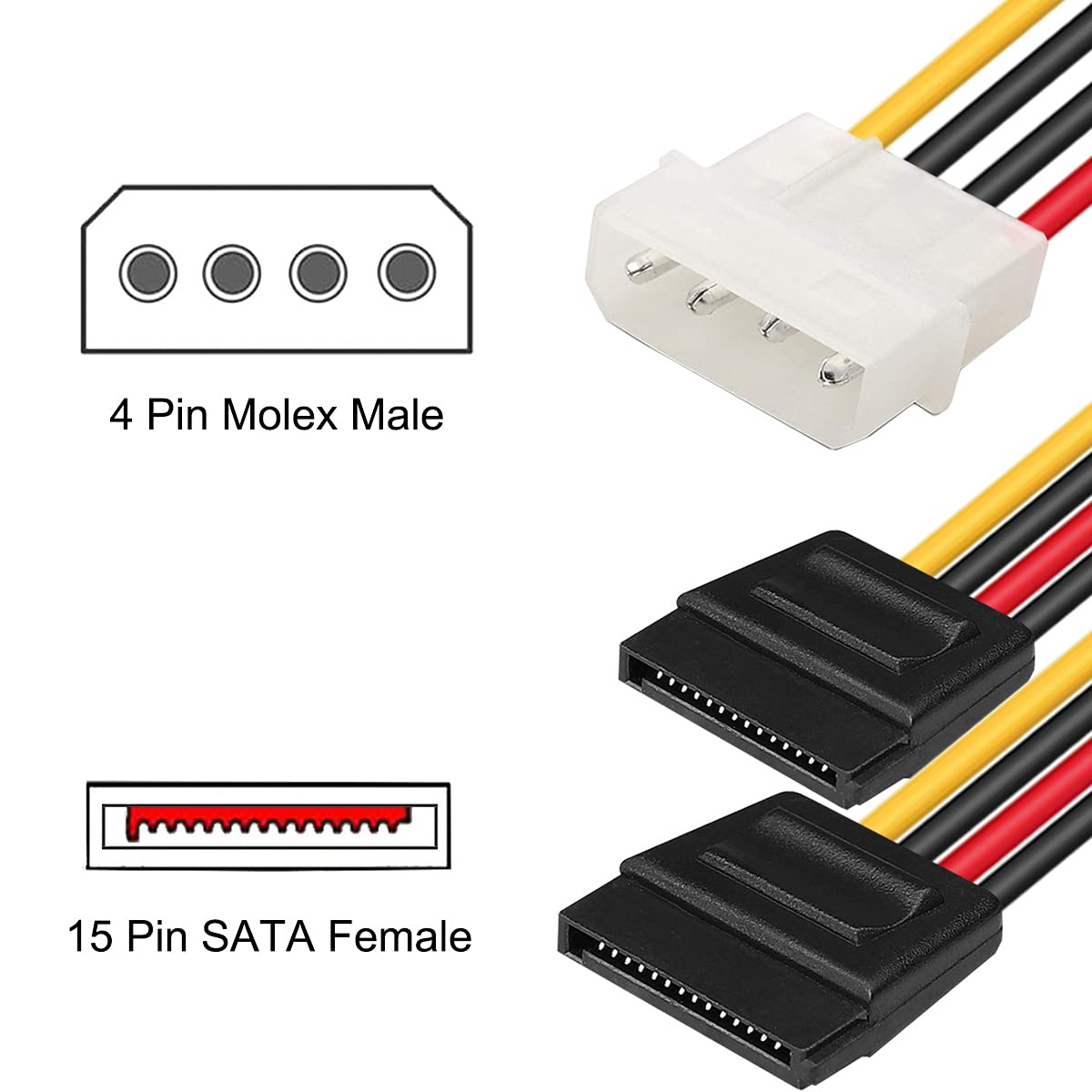 Cable de alimentacion interna molex 5.25 a 2x sata 0.15 M Negro