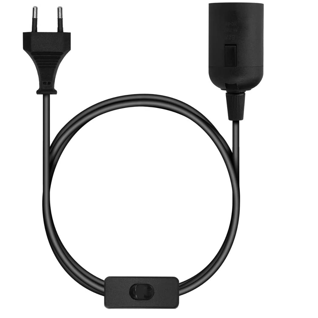 Cable de alimentacion portalamparas E27 con interruptor 2 M Negro