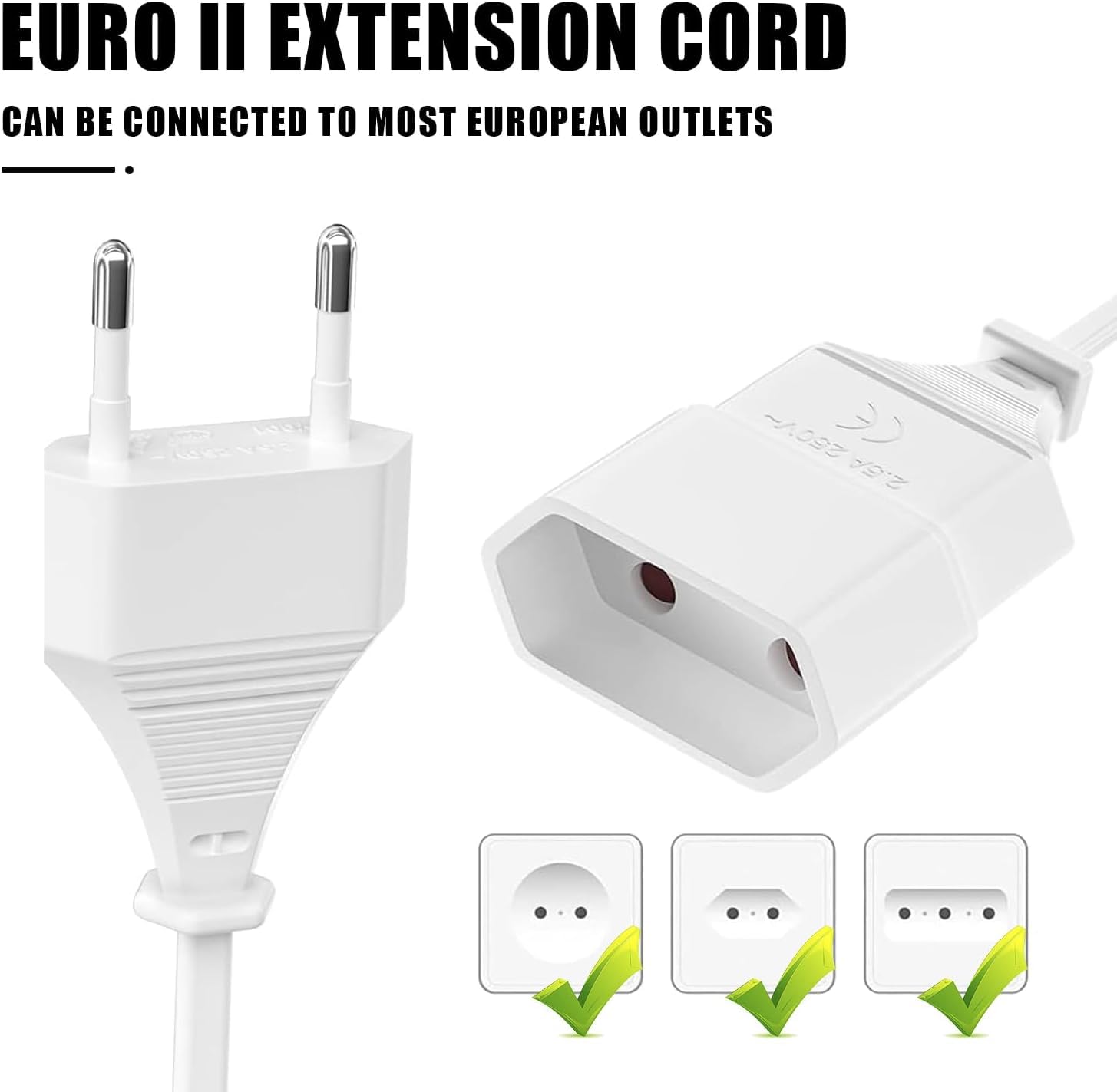 Cable de extension alimentacion CEE 7/16 2 M Blanco