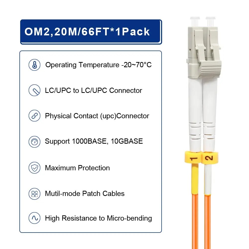 Cable de fibra optica LC a LC multimodo duplex 2 M Naranja