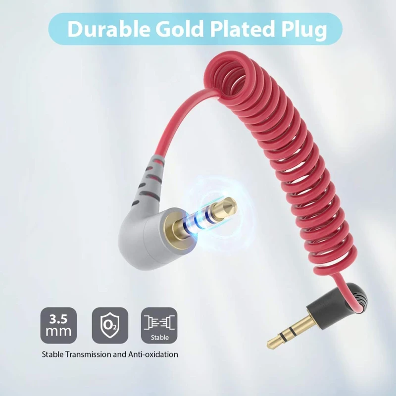Cable de micrófono TRS a TRRS de 3,5mm espiral 0.20 M Rojo