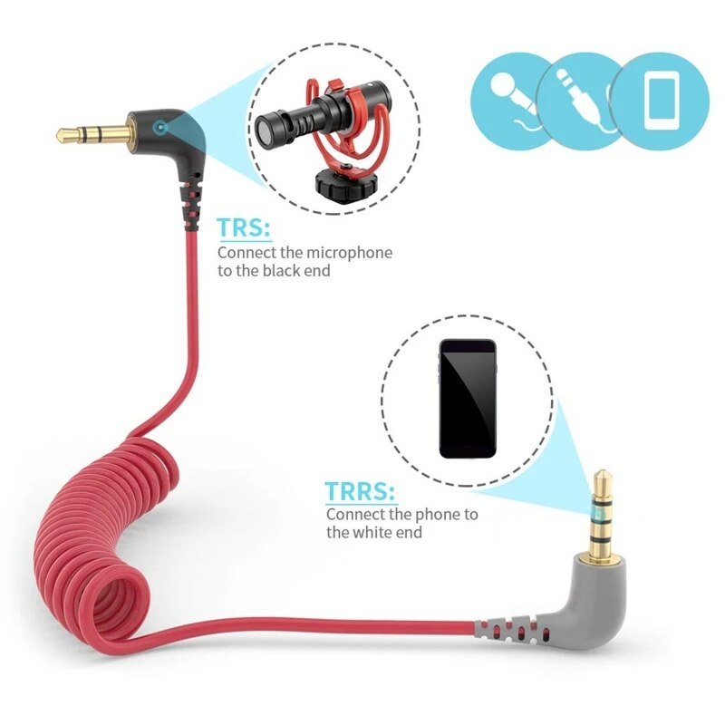 Cable de micrófono TRS a TRRS de 3,5mm espiral 0.20 M Rojo