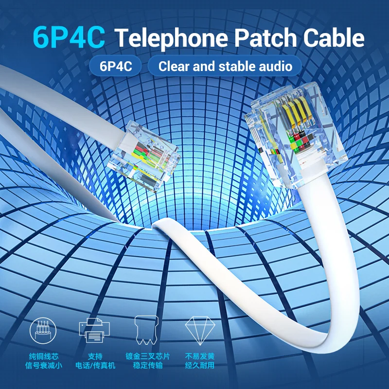 Cable de telefono RJ11 6P4C M-M 15 M Blanco