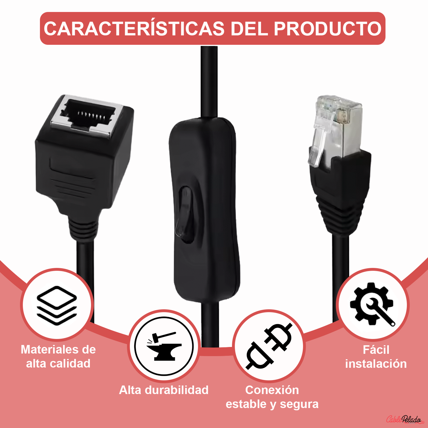 Cable Ethernet Cat5E Con Interruptor De Encendido/Apagado De Alta Velocidad RJ45 0.50 M Negro