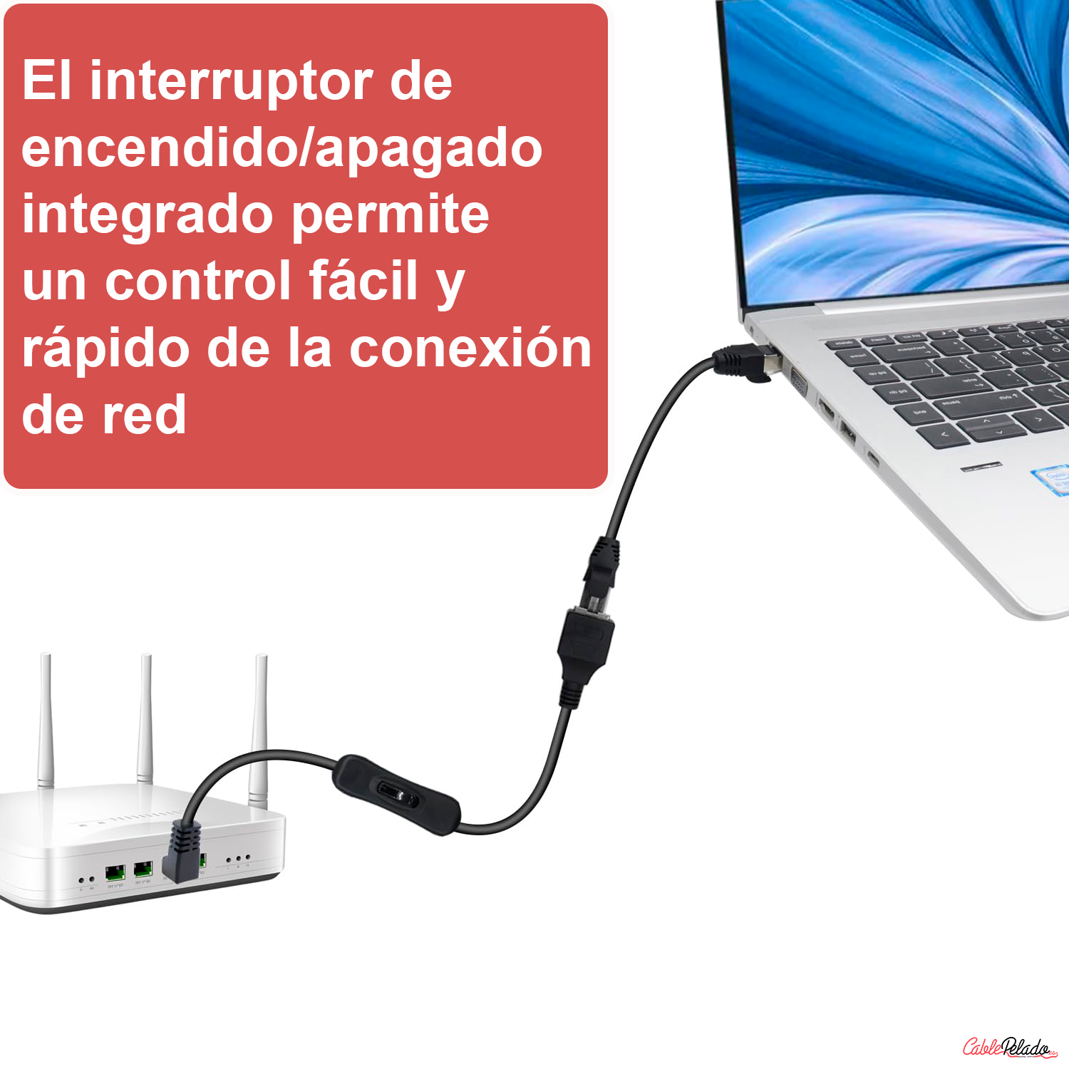 Cable Ethernet Cat5E Con Interruptor De Encendido/Apagado De Alta Velocidad RJ45 0.50 M Negro