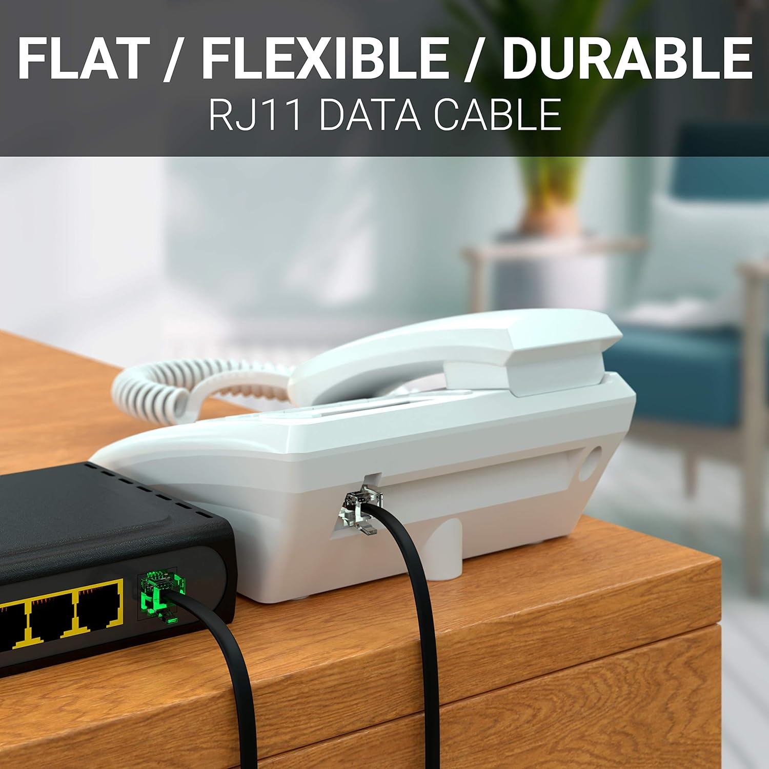 Cable extensor teléfono RJ11 6P4C 10 M Negro