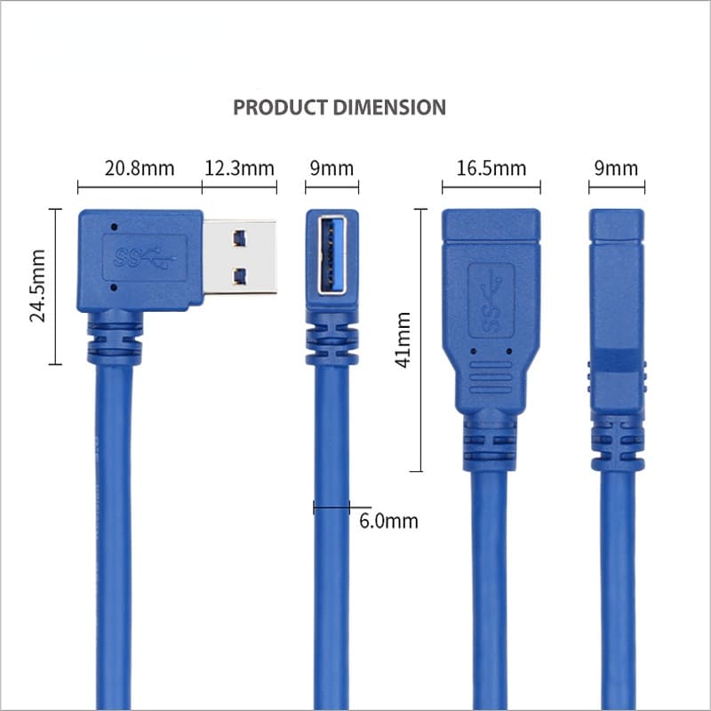 Cable prolongador USB 3.0 macho a hembra acodado 0.25 M Azul