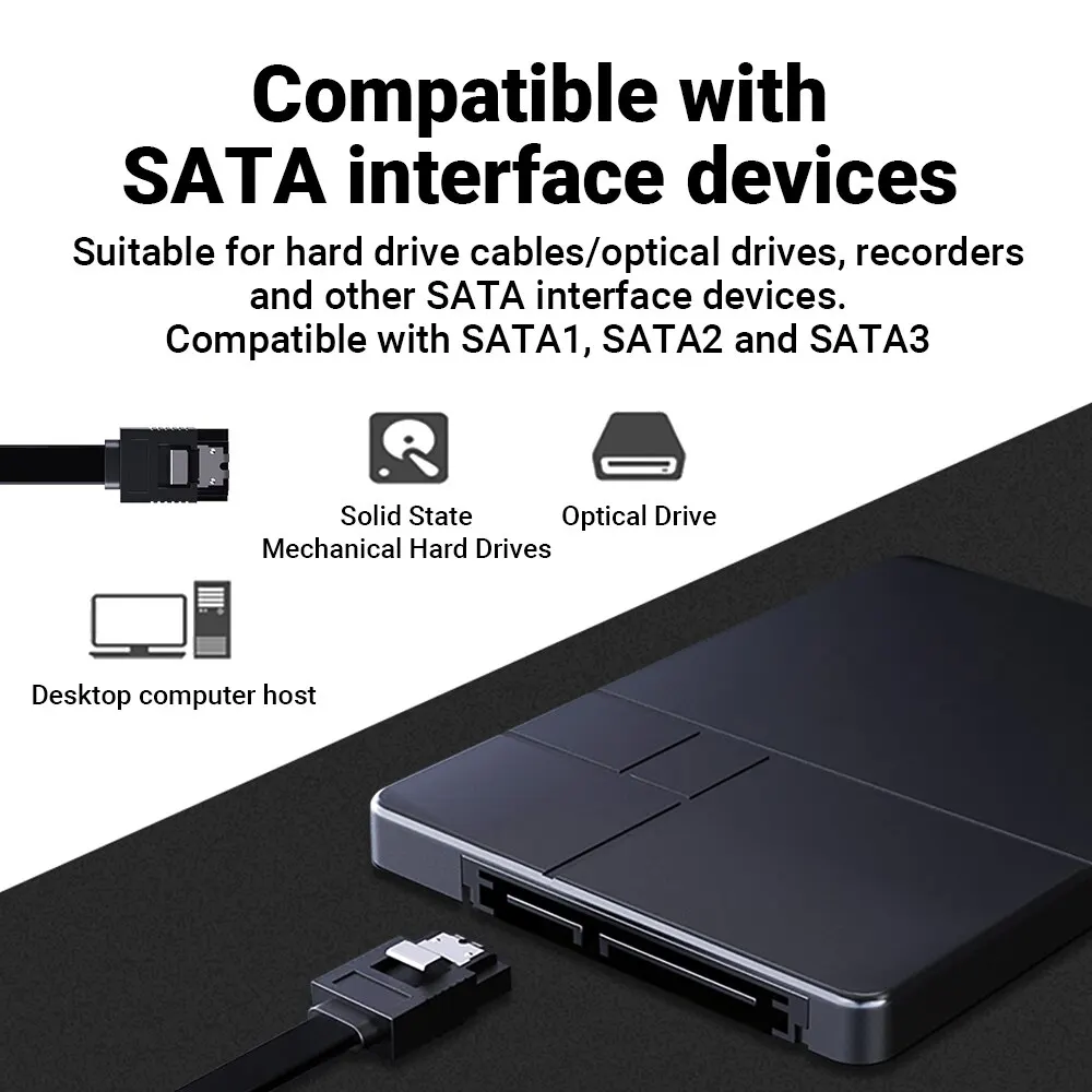 Cable SATA III DATOS 6G con anclajes 0.50 M Negro