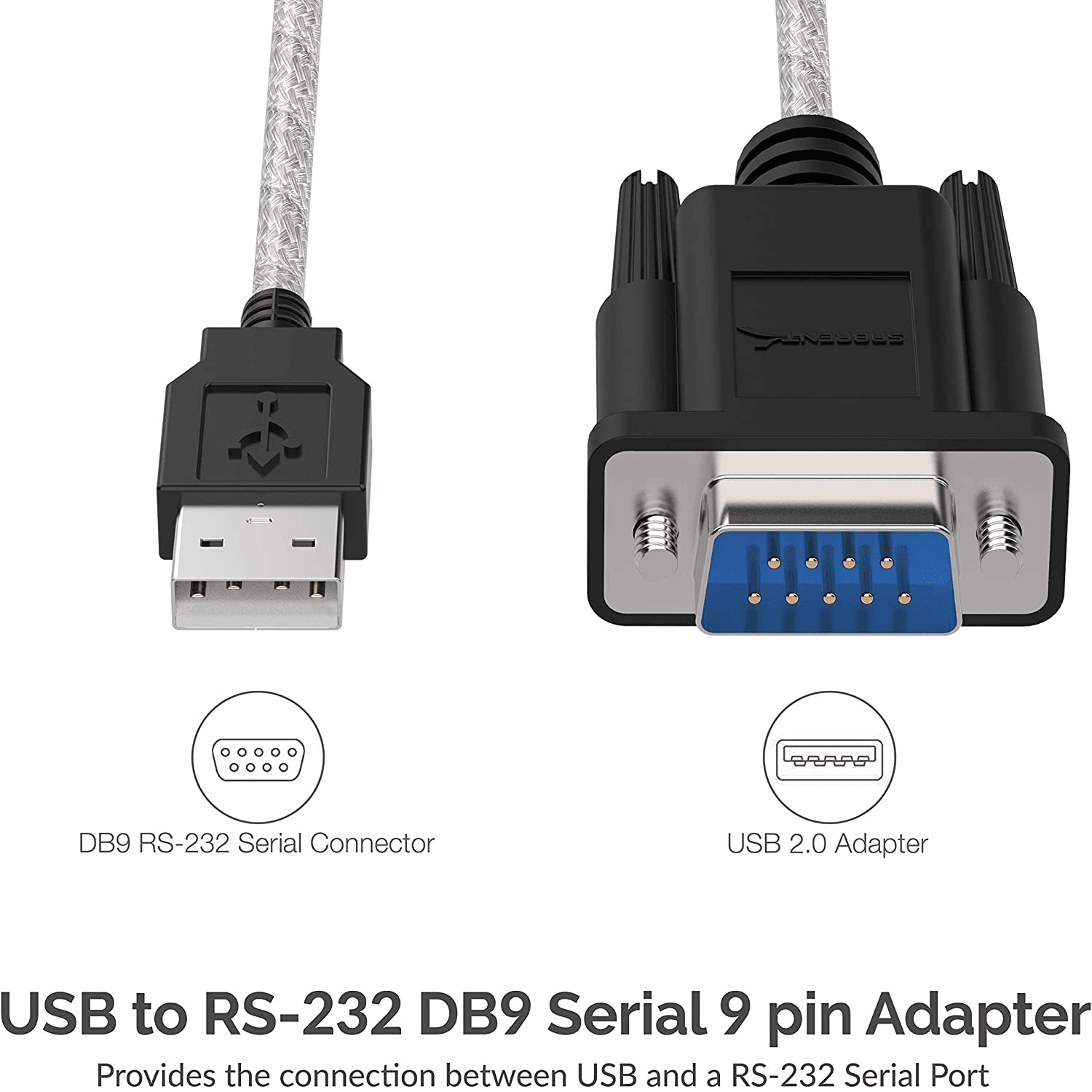 Cable serie RS232 macho a USB macho 1.5 M Transparente