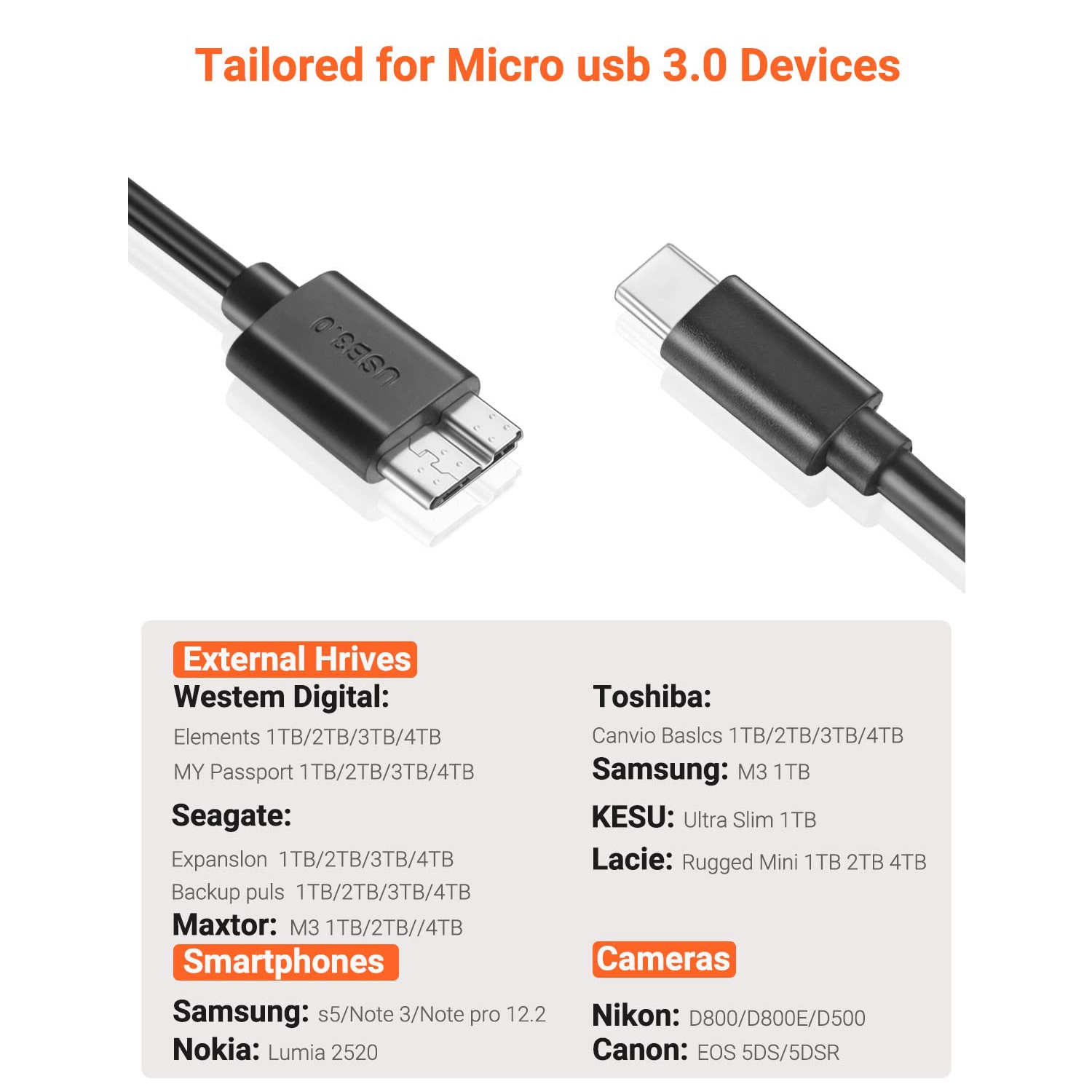 Cable USB 3.0 micro B a USB C macho 1 M Negro