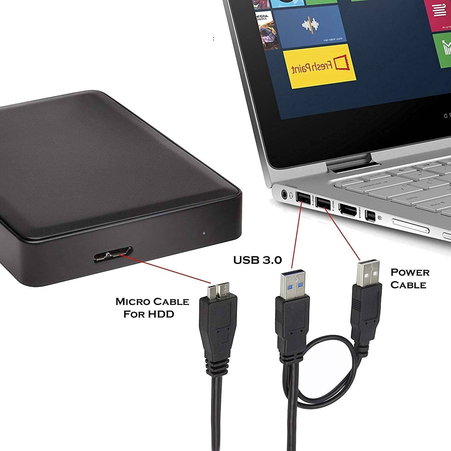 Cable USB 3.0 micro  tipo B dual-power 0.50 M Negro