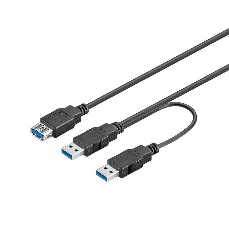 Cable USB 3.0 Tipo A dual-power 30 cm Negro