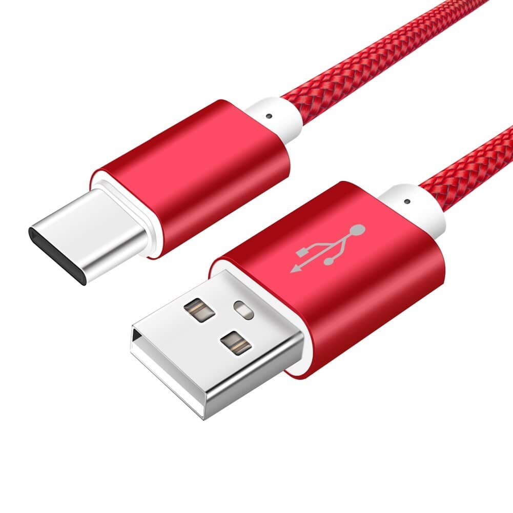 Cable USB C carga rápida y sincronización Nylon trenzado 1 M Rojo 2A