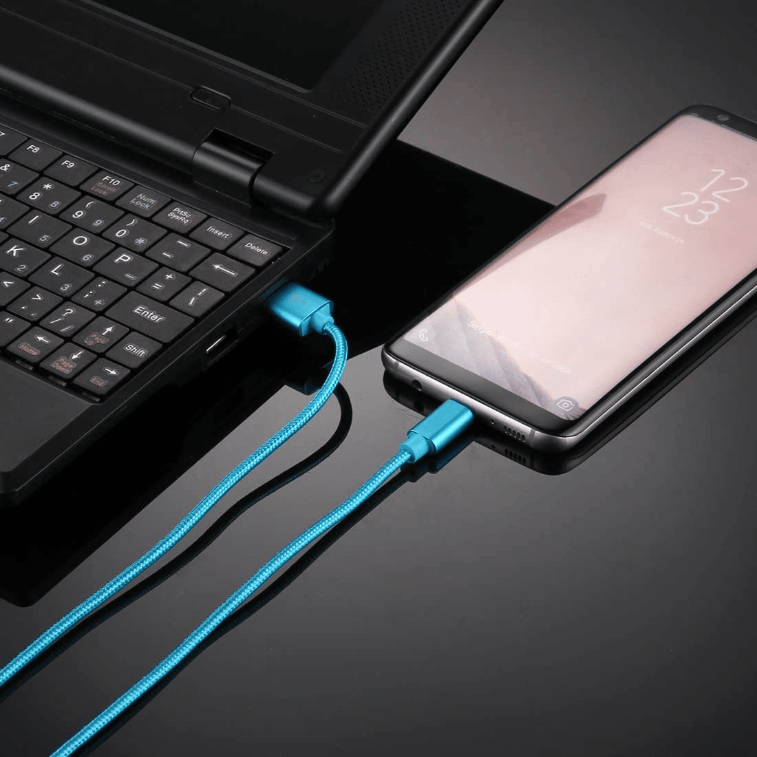 Cable USB C carga rápida y sincronización Nylon trenzado 2 M Azul 2A