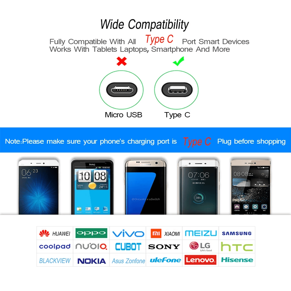 Cable USB C carga rápida y sincronización Nylon trenzado 2 M Azul 2A