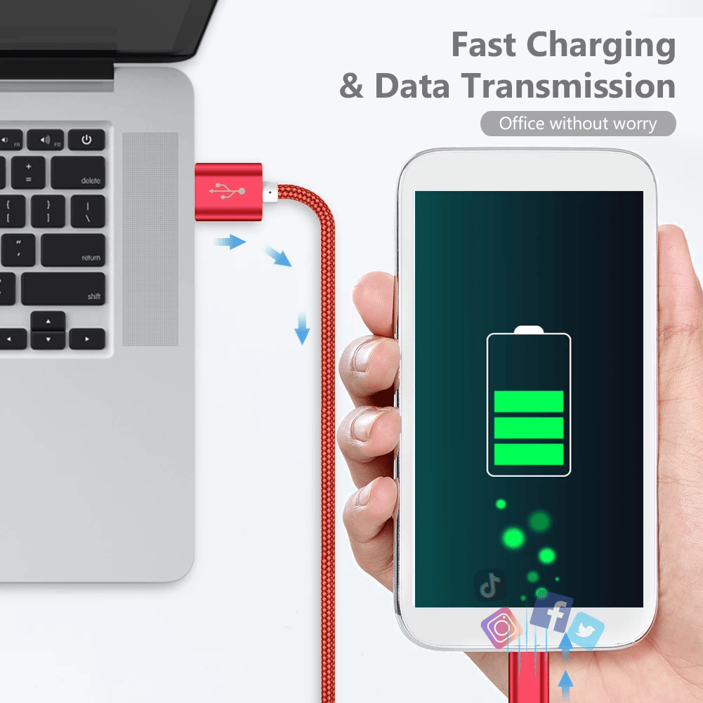 Cable USB C carga rápida y sincronización Nylon trenzado 2 M Rojo 2A
