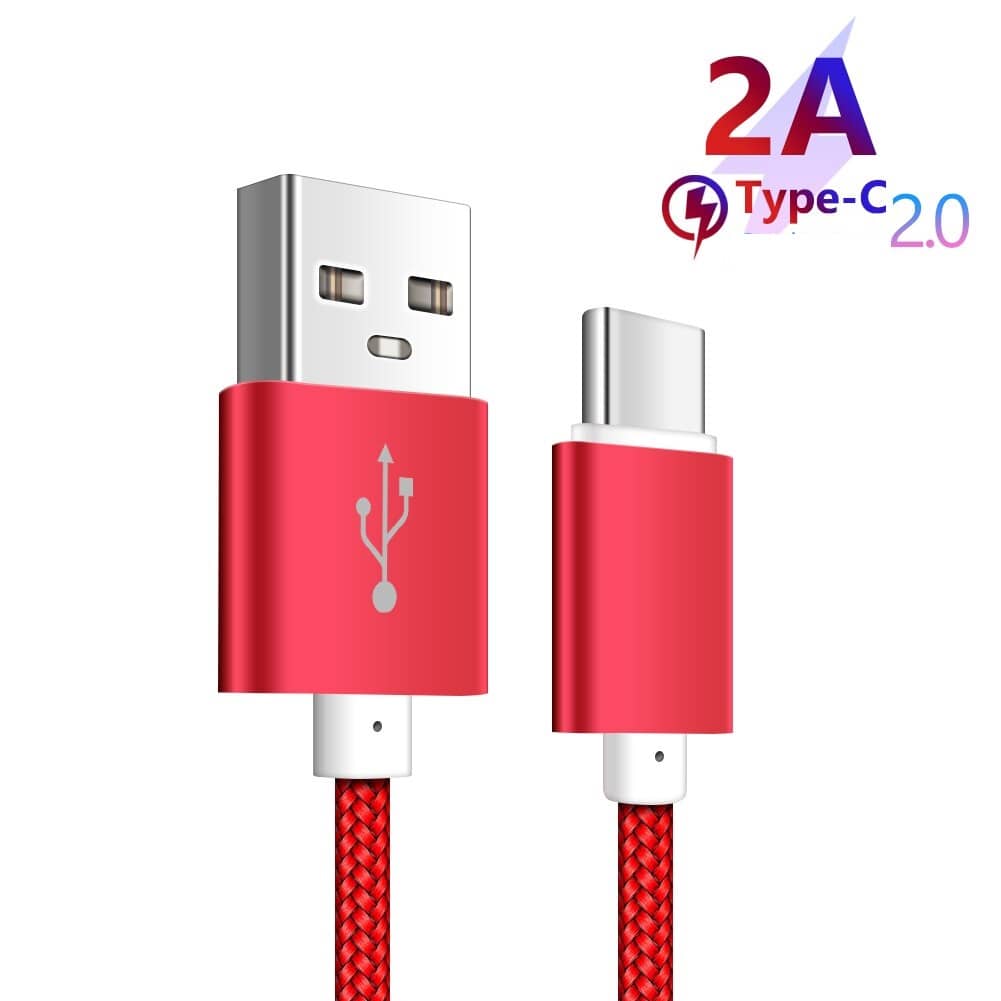 Cable USB C carga rápida y sincronización Nylon trenzado 2 M Rojo 2A