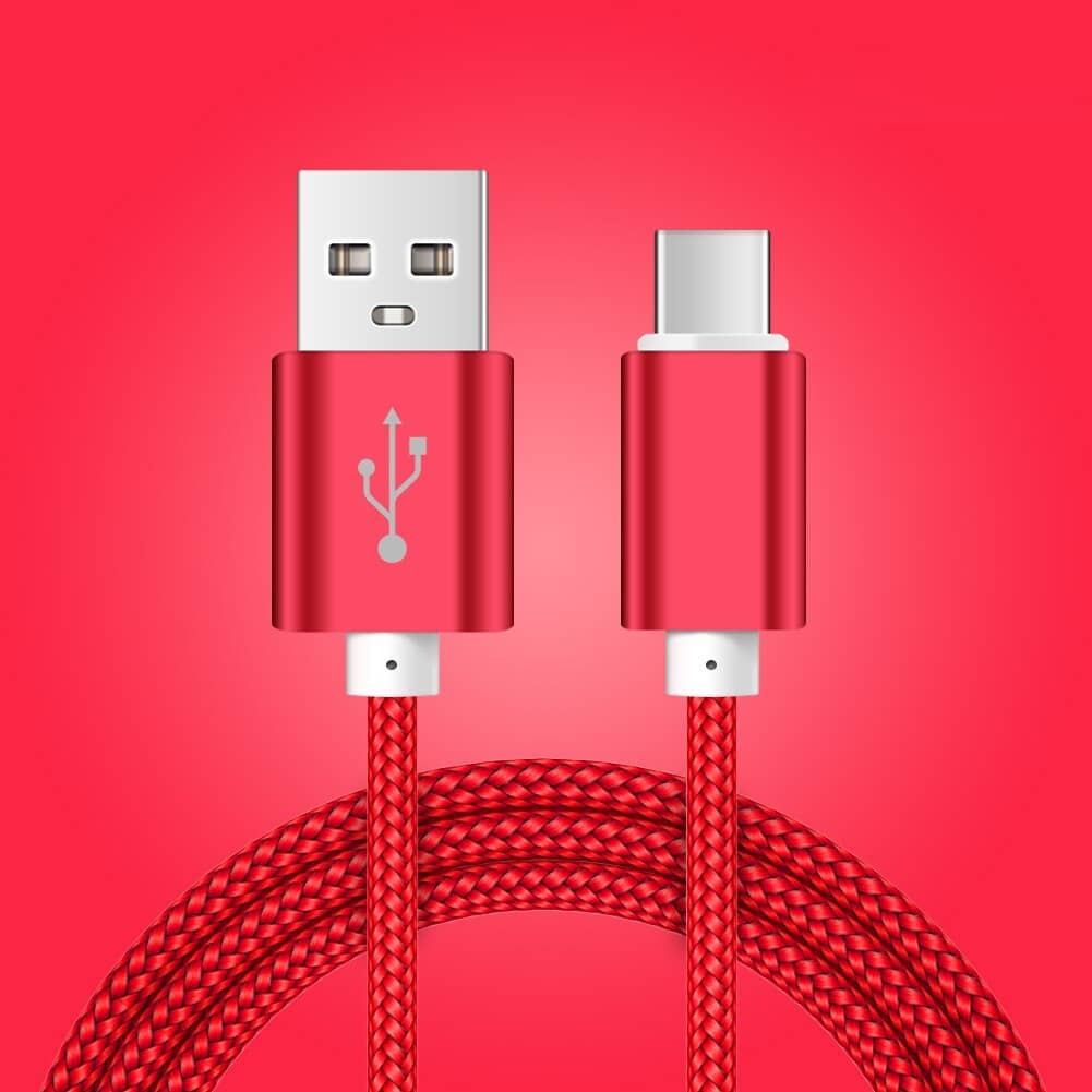 Cable USB C carga rápida y sincronización Nylon trenzado 2 M Rojo 2A