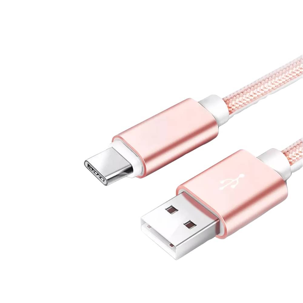 Cable USB C carga rápida y sincronización Nylon trenzado 3 M Rosa 2A