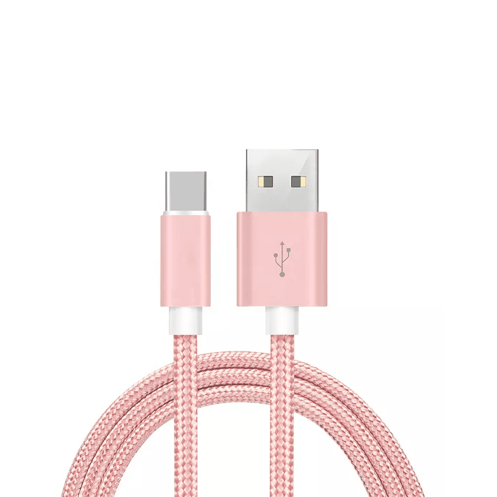 Cable USB C carga rápida y sincronización Nylon trenzado 3 M Rosa 2A