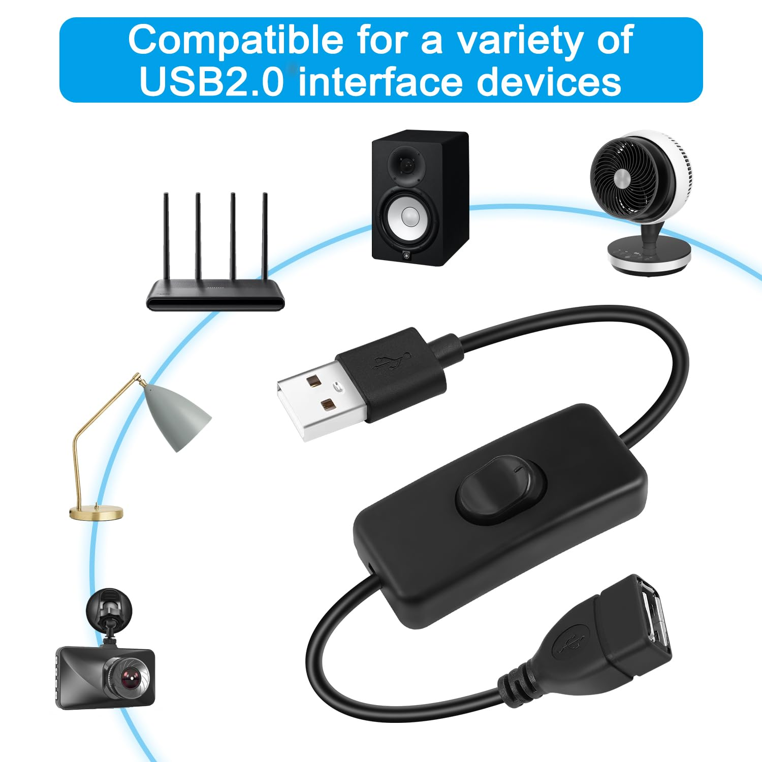 Cable USB con interruptor macho-hembra 0.30 M Negro