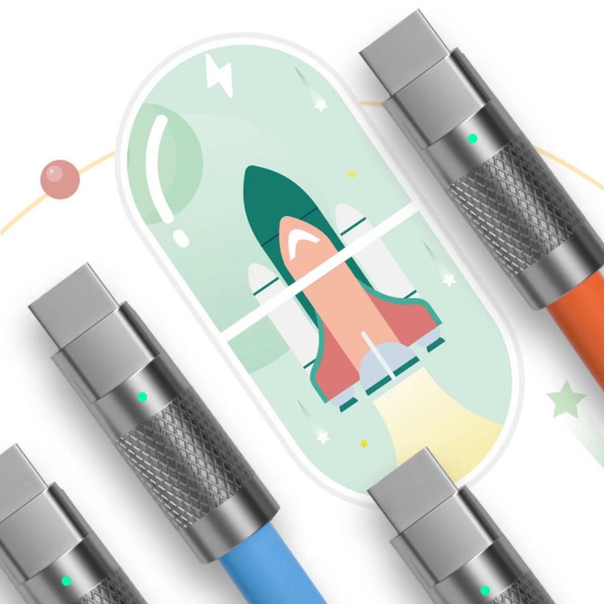 Cable USB tipo C de carga rápida 6A 120W silicona 1 M Naranja