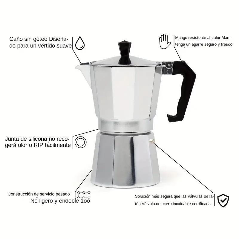 Cafetera Moka manual de aluminio 1 taza 13 cm Plateado
