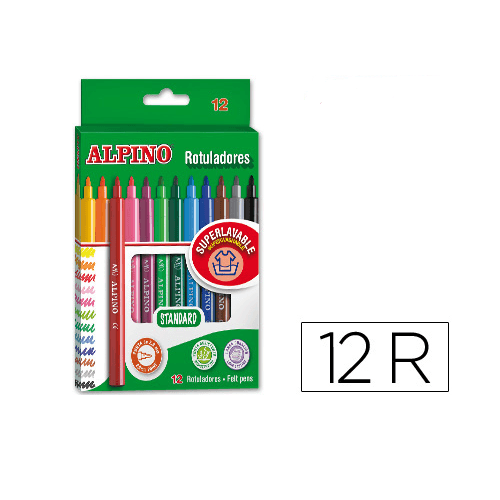 Caja 12 rotuladores de Colores Alpino punta fina  Multicolor