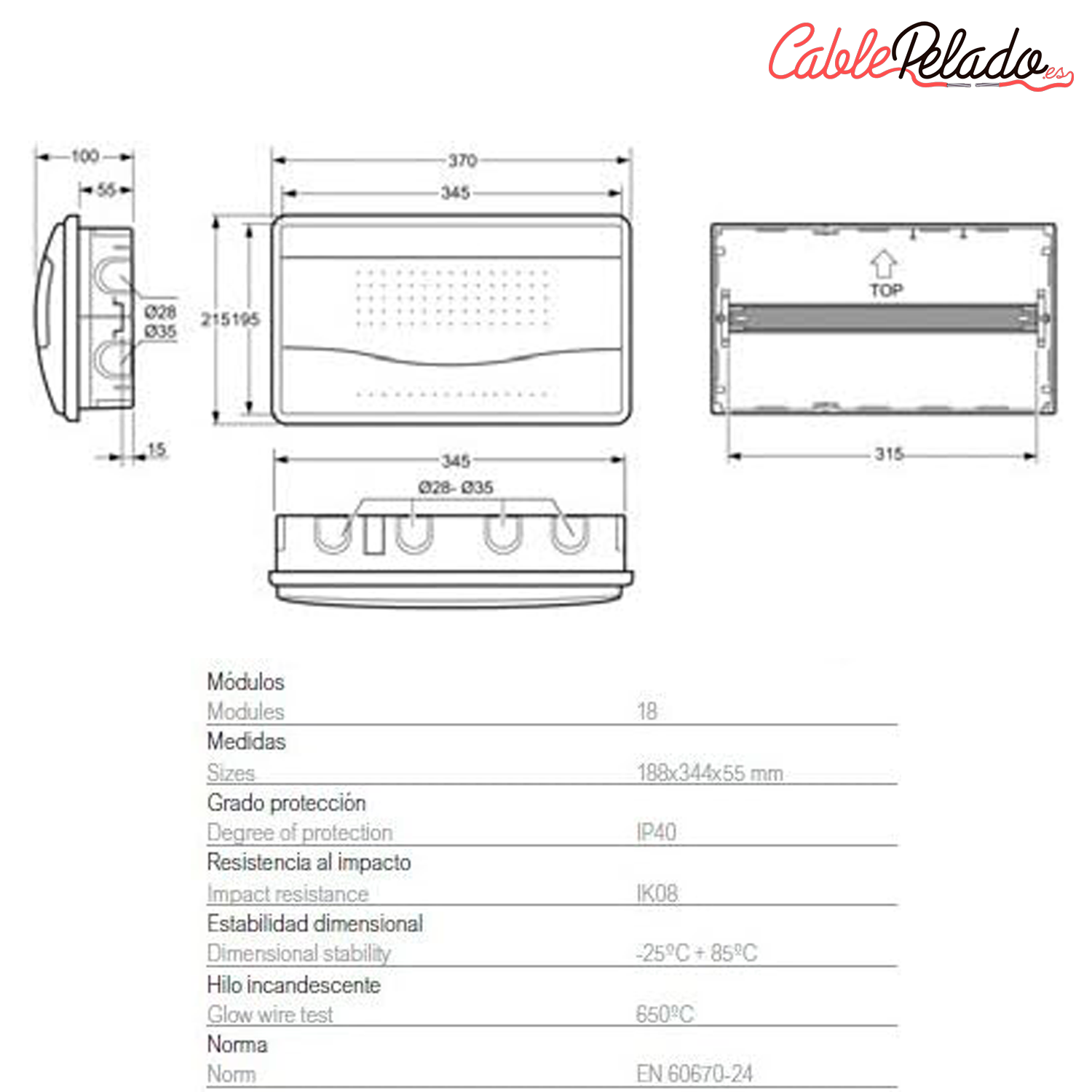 Caja empotrar 18 elementos puerta opaca  Blanco
