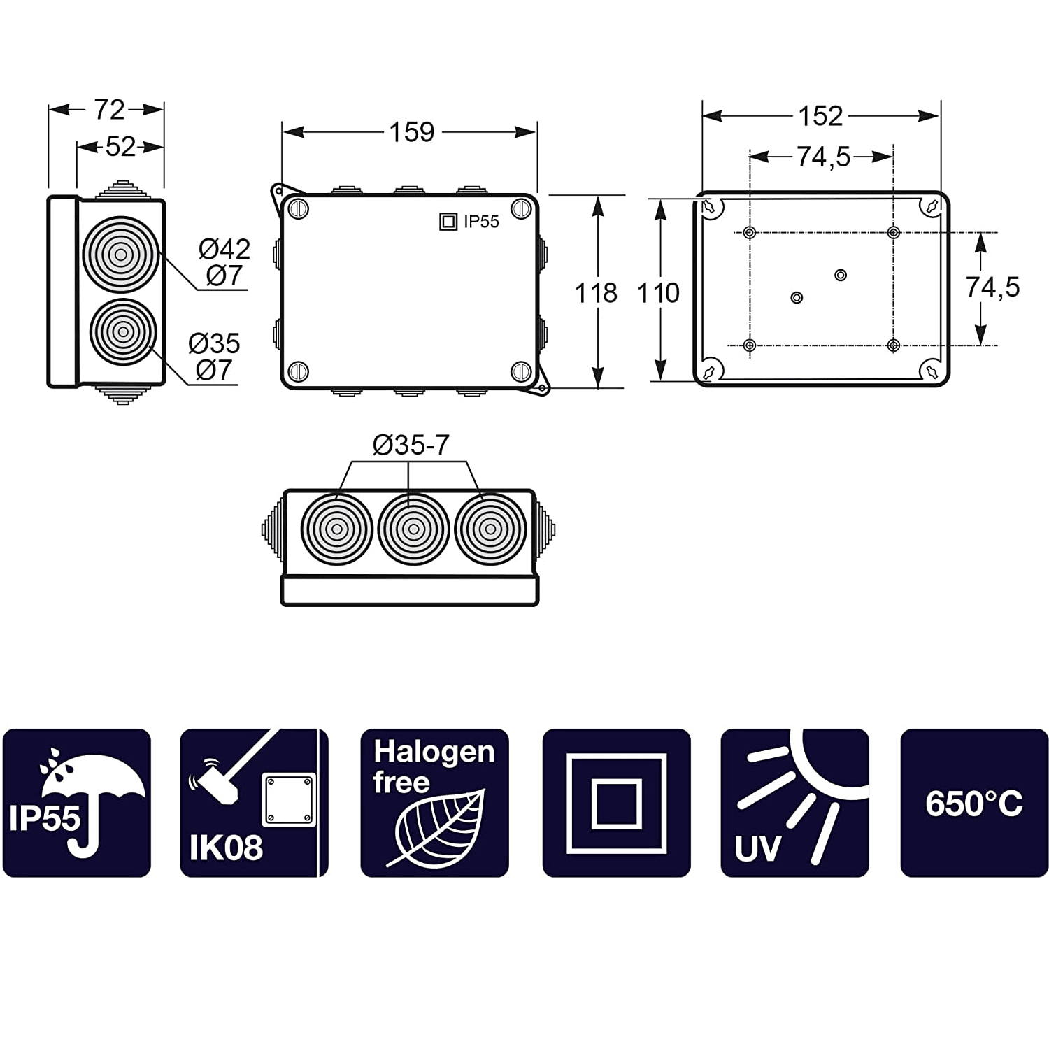 Caja estanca IP55 153x110x63  Gris