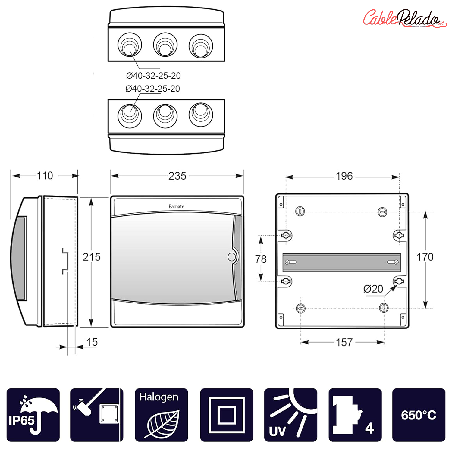 Caja ICP-65 8 elementos con puerta transparente  Gris