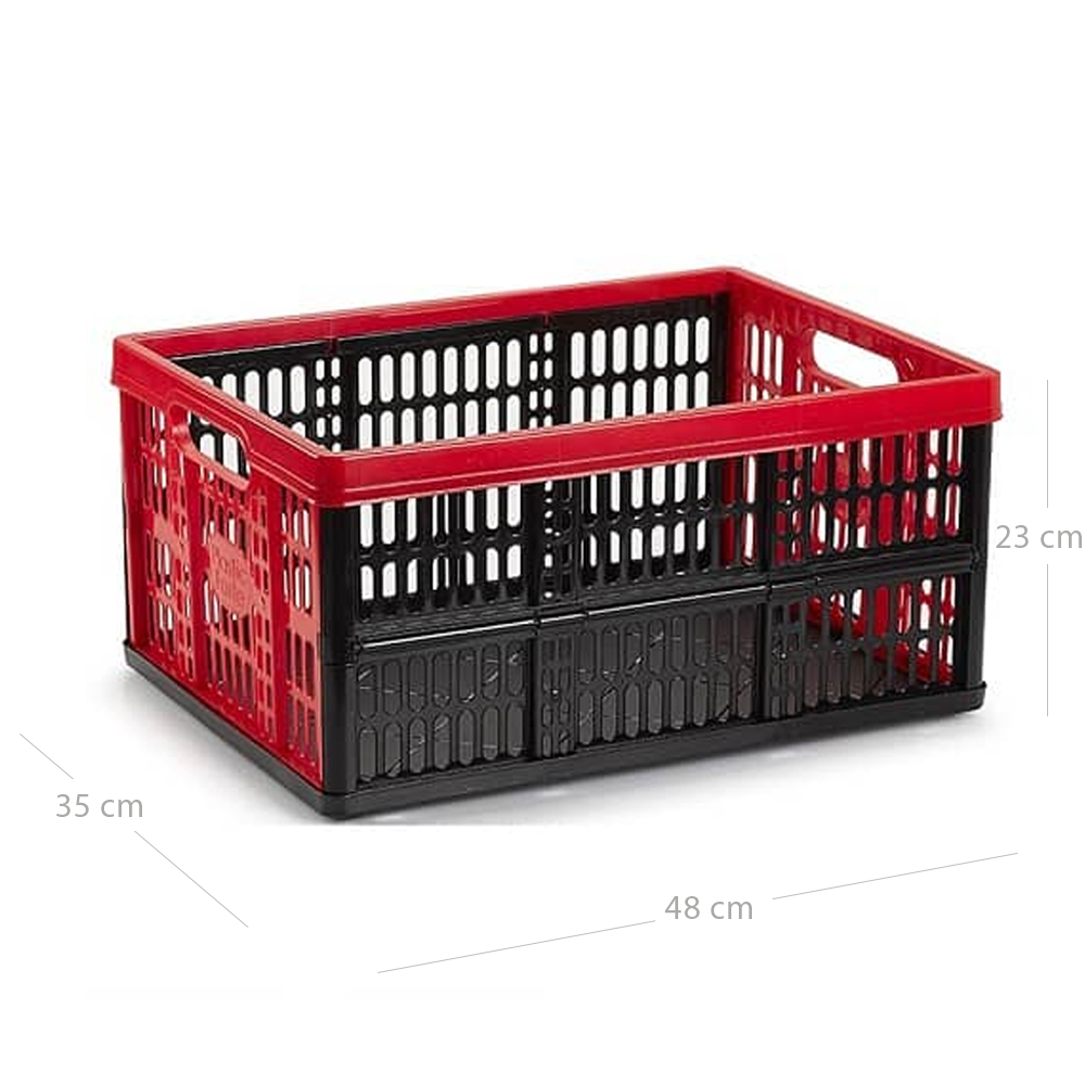 Caja plegable con asas plastico 32 Litros rojo-negro