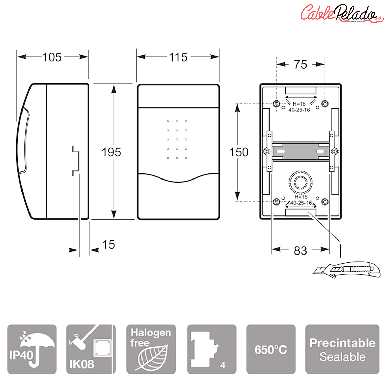 Caja superficie 1-4 elementos puerta opaca  Blanco