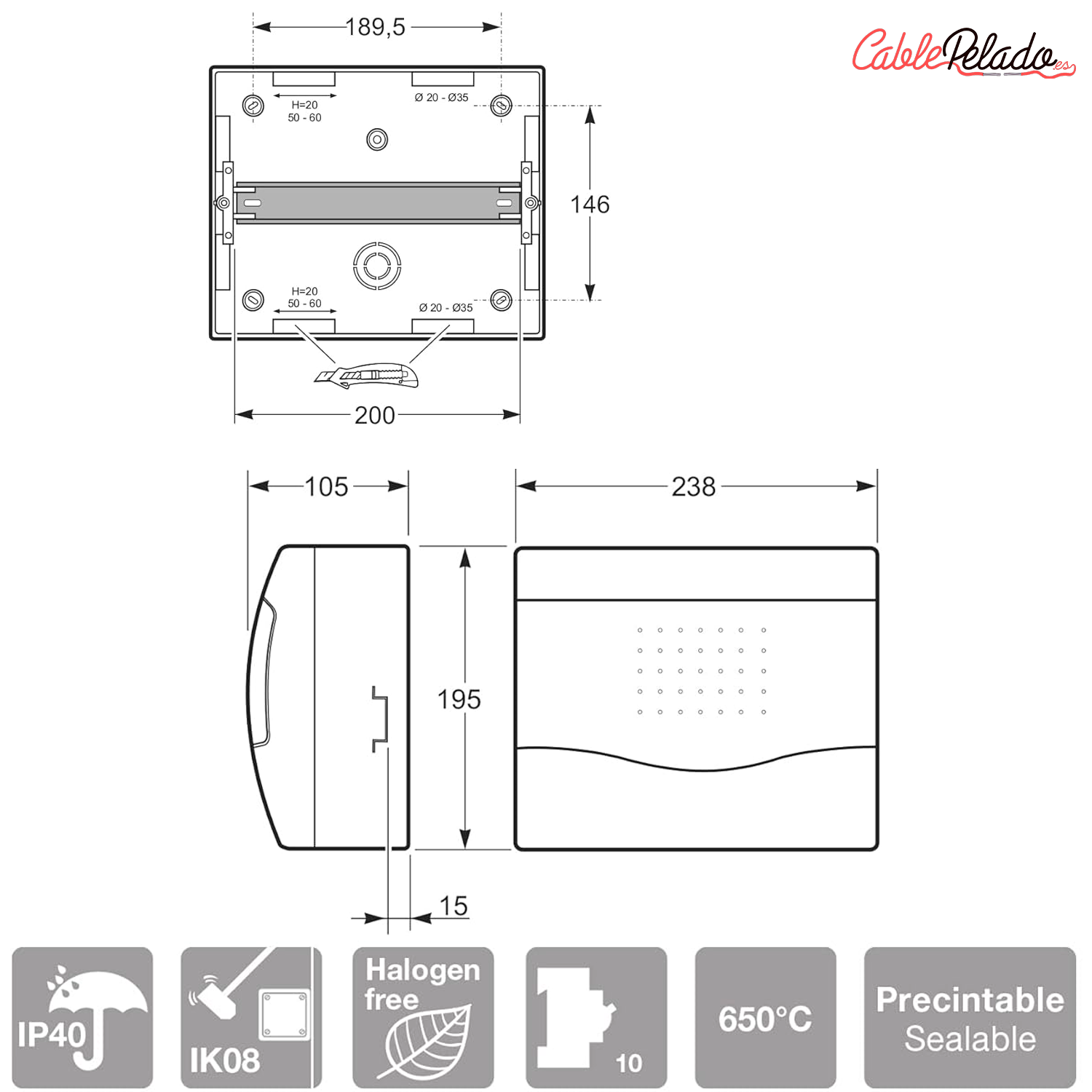 Caja superficie 10 elementos puerta opaca  Blanco