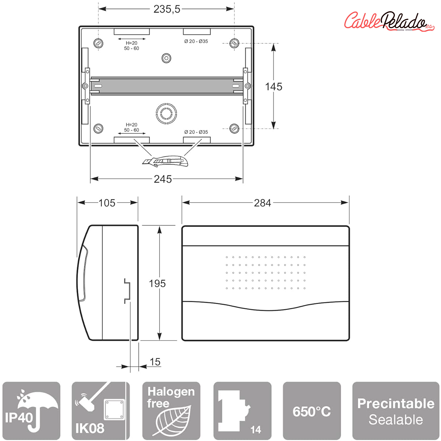 Caja superficie 14 elementos puerta opaca  Blanco